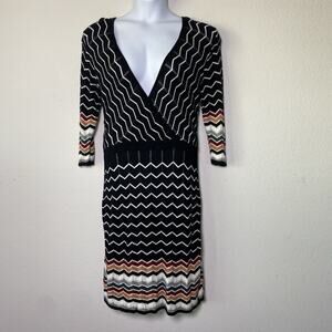 Neiman Marcus Black Sweater Knit Dress Cardigan Large Onyx Combo Chevron Missoni
